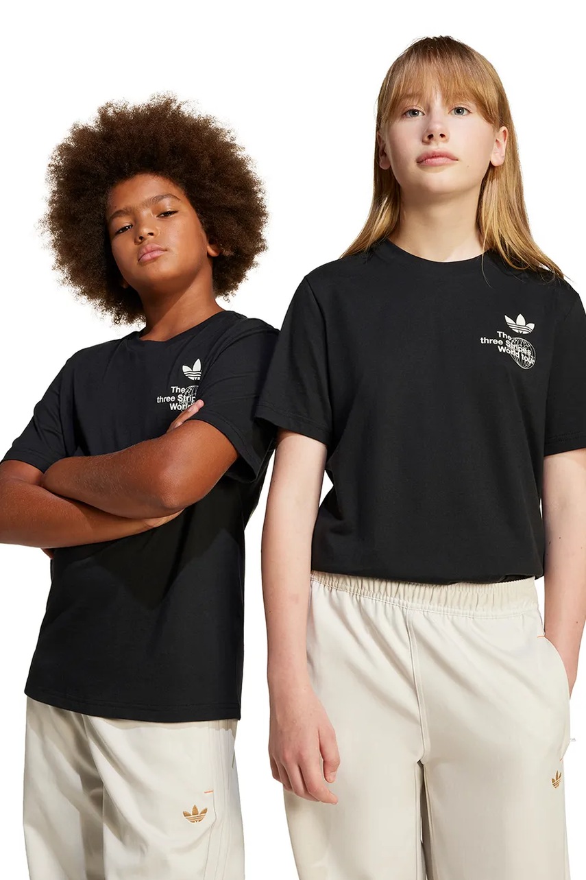 adidas Originals tricou de bumbac pentru copii culoarea negru, cu imprimeu, JD1278