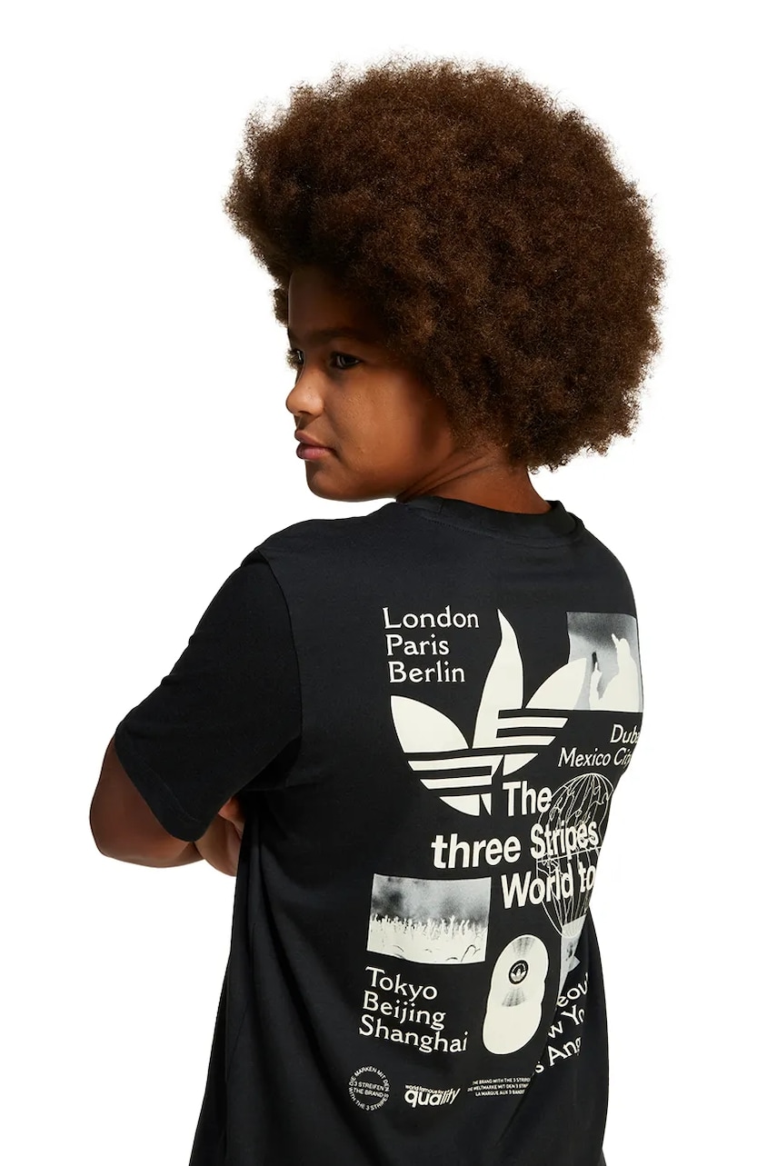 adidas Originals tricou de bumbac pentru copii culoarea negru, cu imprimeu, JD1278 adidas Originals tricou de bumbac pentru copii culoarea negru, cu imprimeu, JD1278