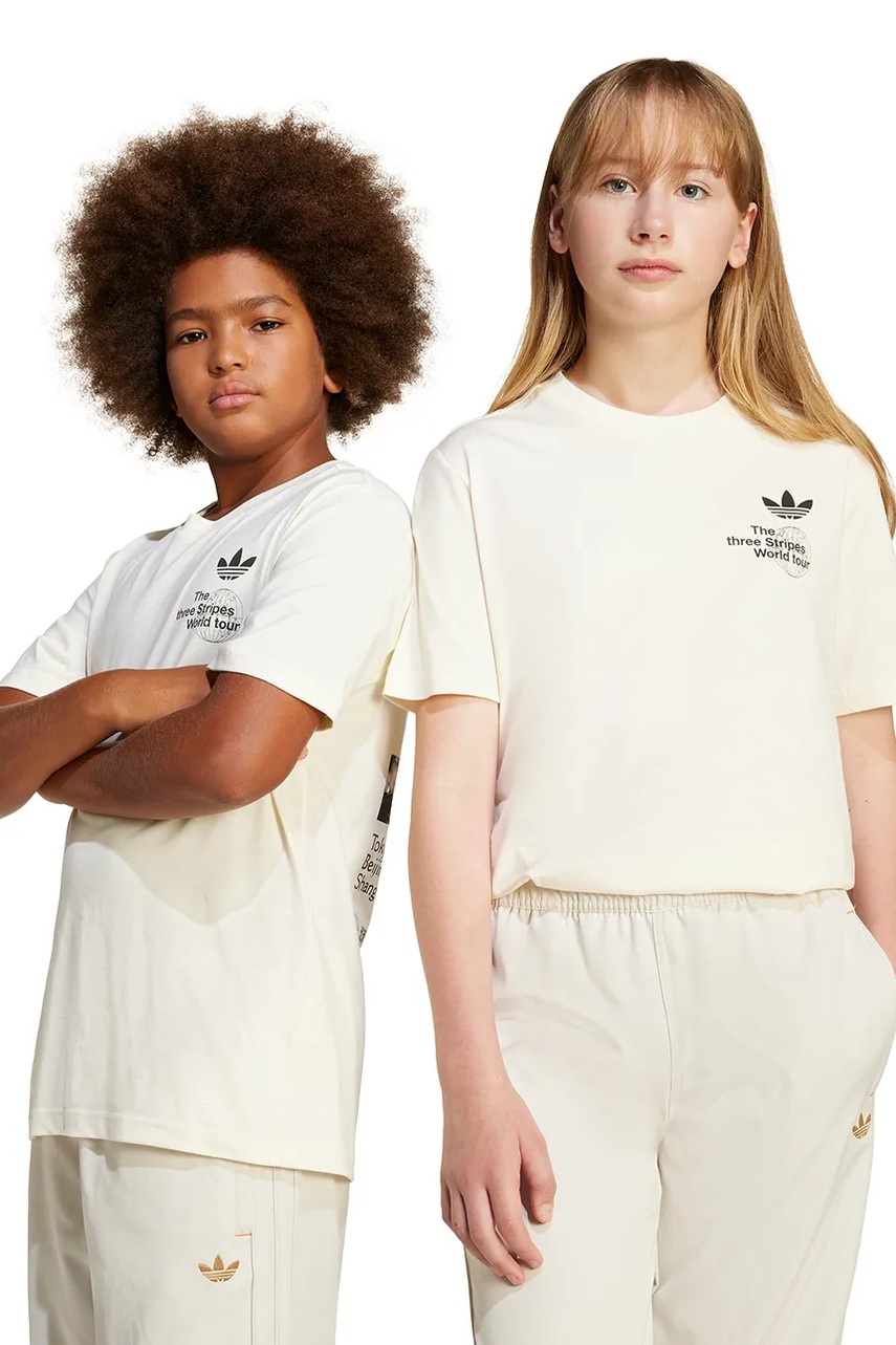 adidas Originals tricou de bumbac pentru copii culoarea bej, cu imprimeu, JD1279