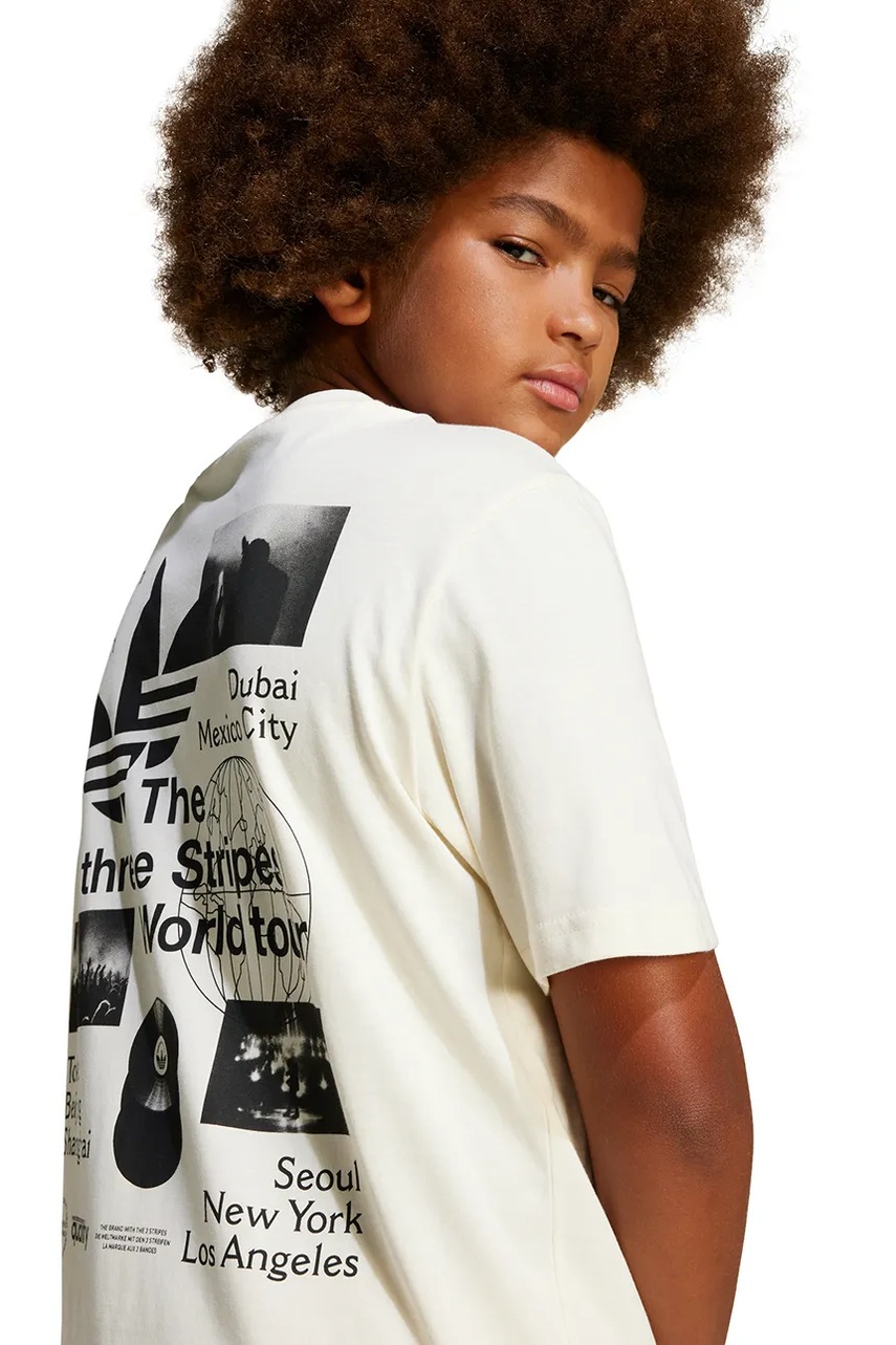 adidas Originals tricou de bumbac pentru copii culoarea bej, cu imprimeu, JD1279