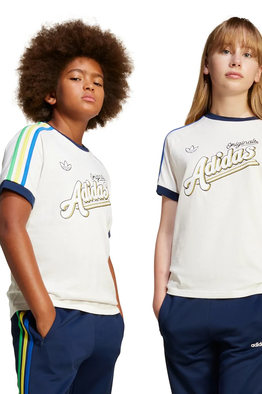 adidas Originals tricou de bumbac pentru copii culoarea alb, cu imprimeu, JC8403 adidas Originals tricou de bumbac pentru copii culoarea alb, cu imprimeu, JC8403