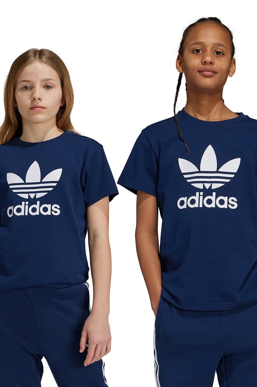 adidas Originals tricou de bumbac pentru copii culoarea bleumarin, cu imprimeu, IY7417