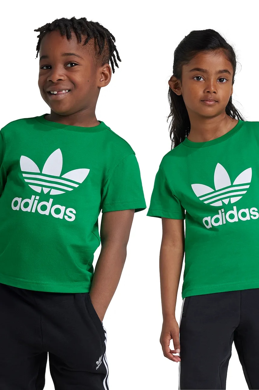 adidas Originals tricou de bumbac pentru copii culoarea verde, cu imprimeu, IY4013 adidas Originals tricou de bumbac pentru copii culoarea verde, cu imprimeu, IY4013
