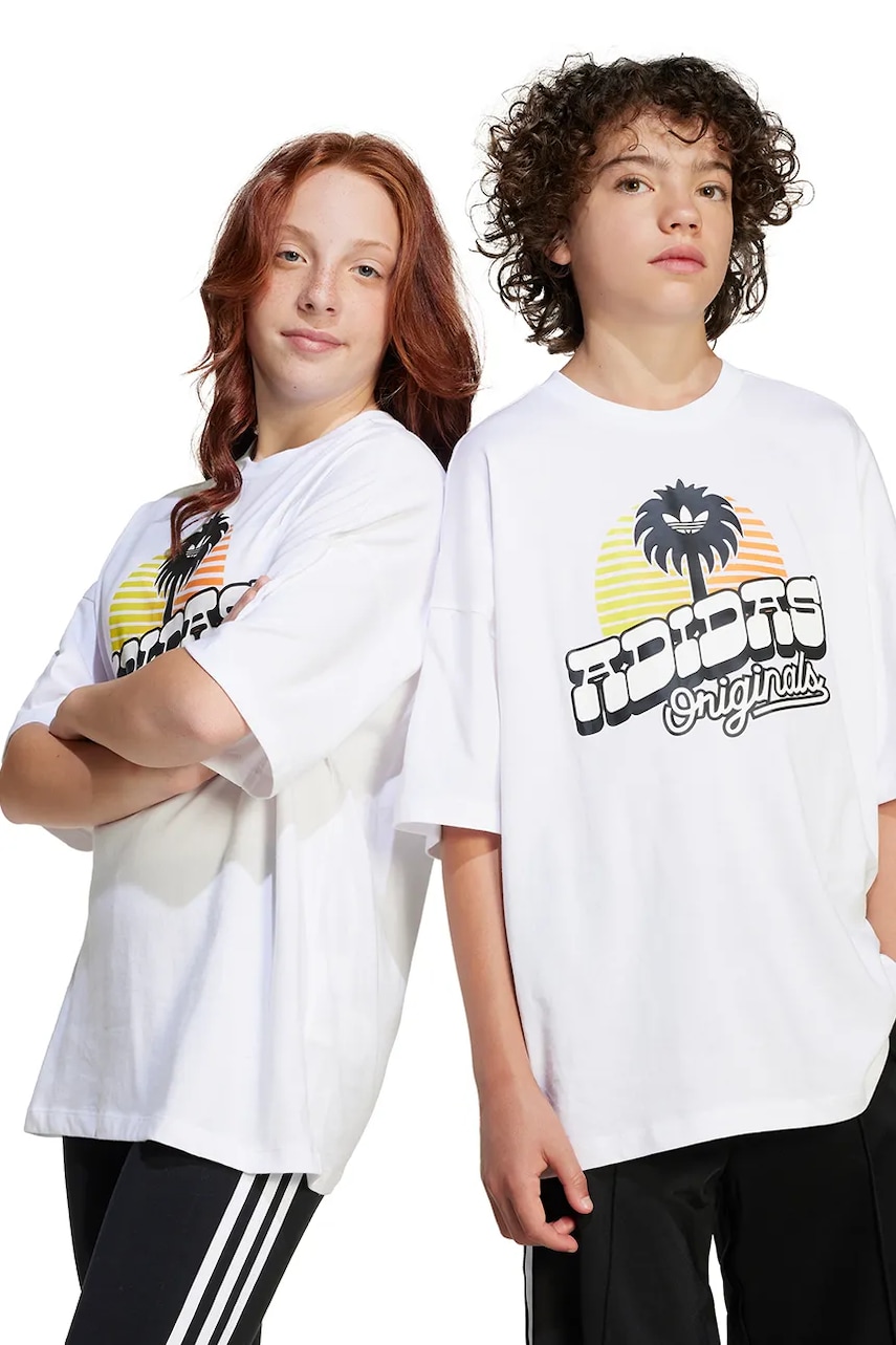 adidas Originals tricou de bumbac pentru copii culoarea alb, cu imprimeu, JD0371 adidas Originals tricou de bumbac pentru copii culoarea alb, cu imprimeu, JD0371