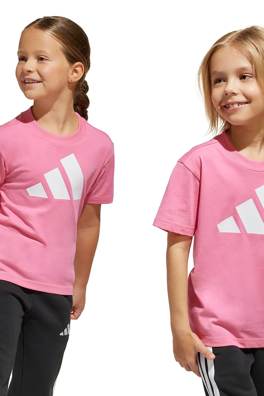 adidas tricou de bumbac pentru copii culoarea roz, cu imprimeu, JC9718 adidas tricou de bumbac pentru copii culoarea roz, cu imprimeu, JC9718