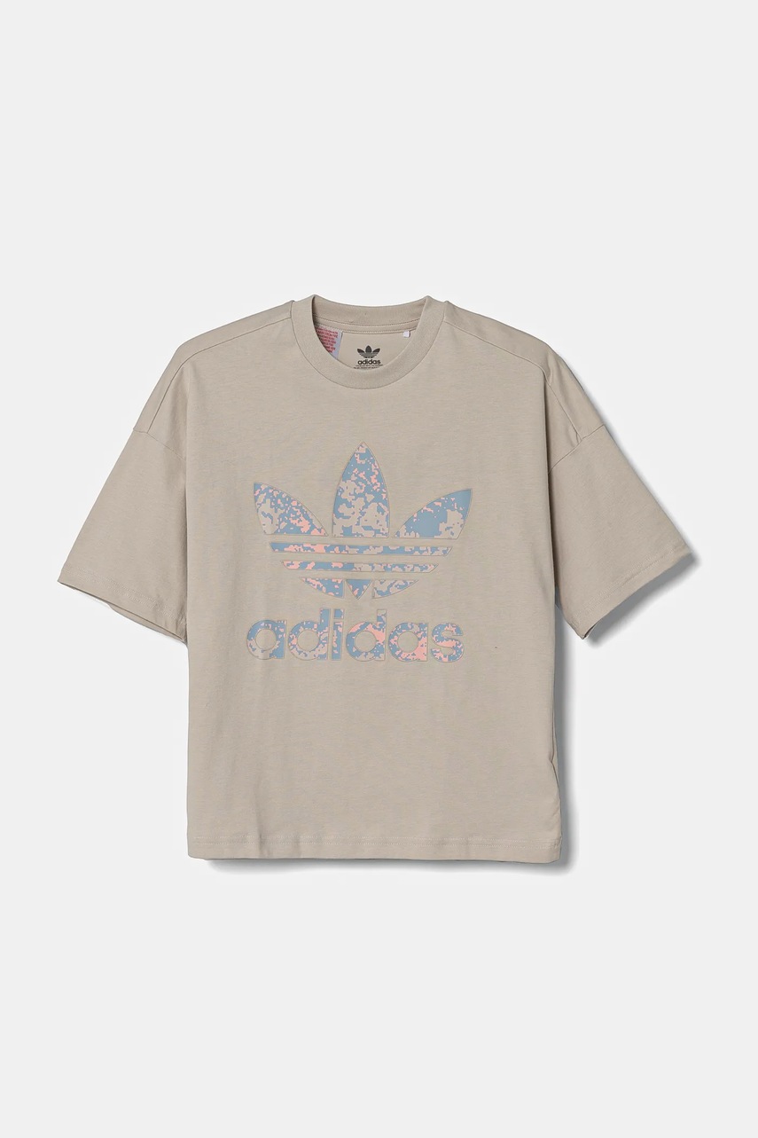 Детская хлопковая футболка adidas Originals цвет серый с принтом JJ0277 Детская хлопковая футболка adidas Originals цвет серый с принтом JJ0277