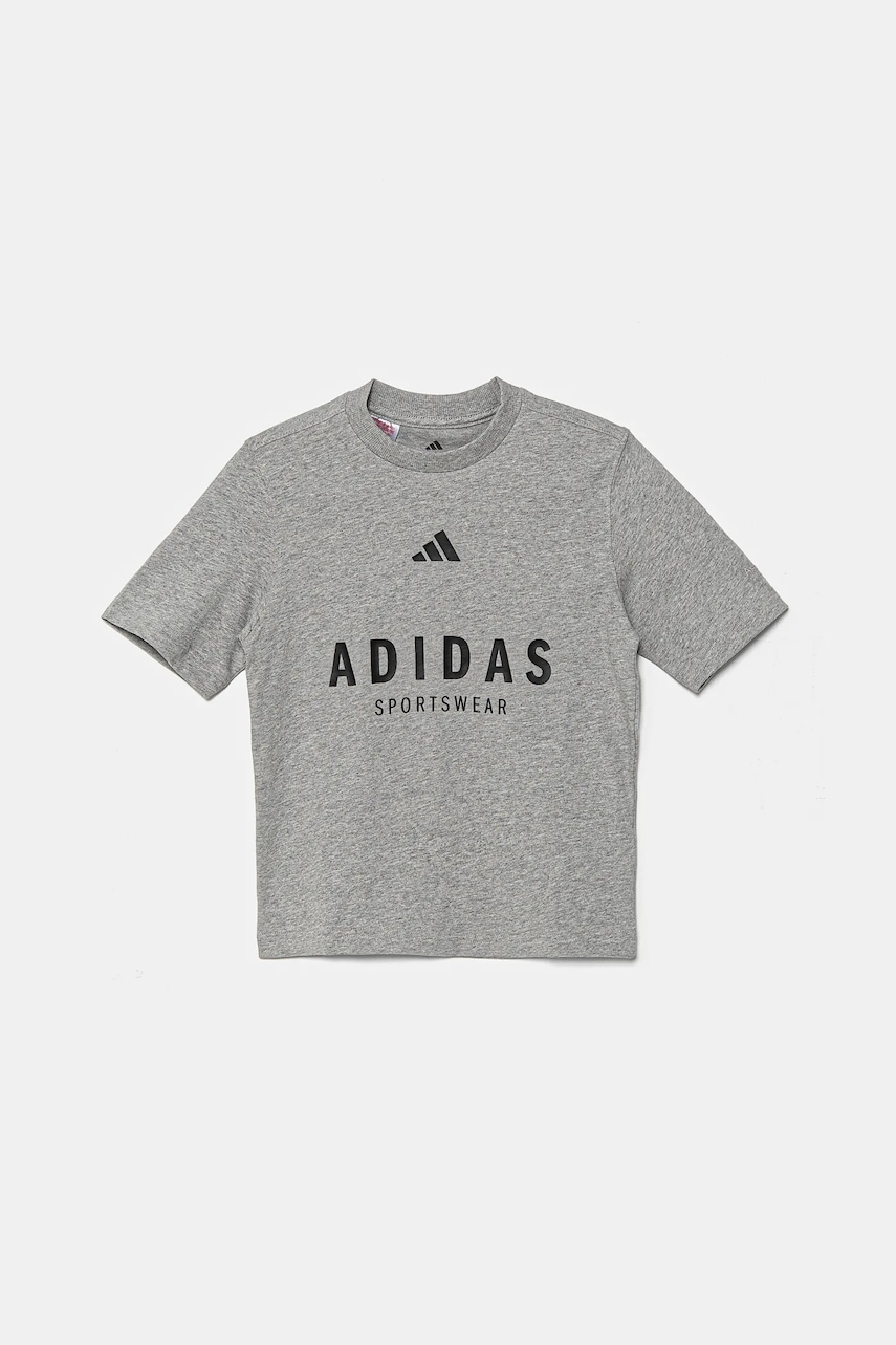 Детская хлопковая футболка adidas цвет серый с принтом JC7641 Детская хлопковая футболка adidas цвет серый с принтом JC7641