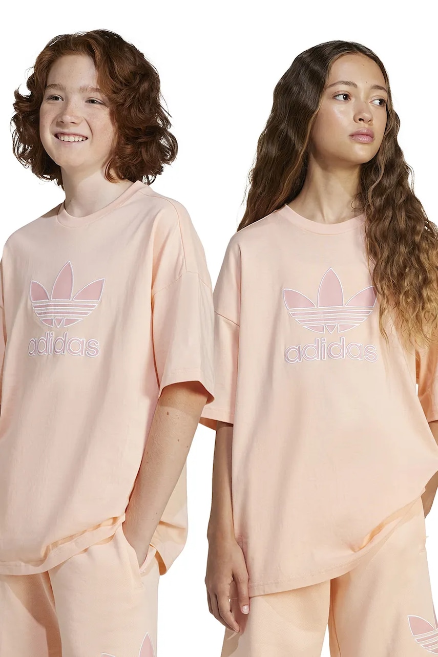 adidas Originals tricou de bumbac pentru copii culoarea portocaliu, cu imprimeu, JC9116