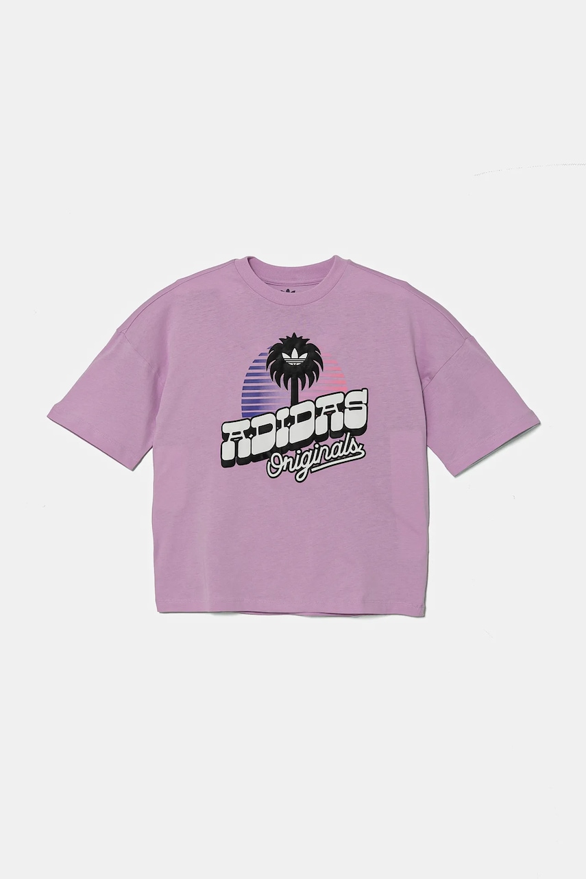 Детская хлопковая футболка adidas Originals цвет фиолетовый с принтом JD0372 Детская хлопковая футболка adidas Originals цвет фиолетовый с принтом JD0372