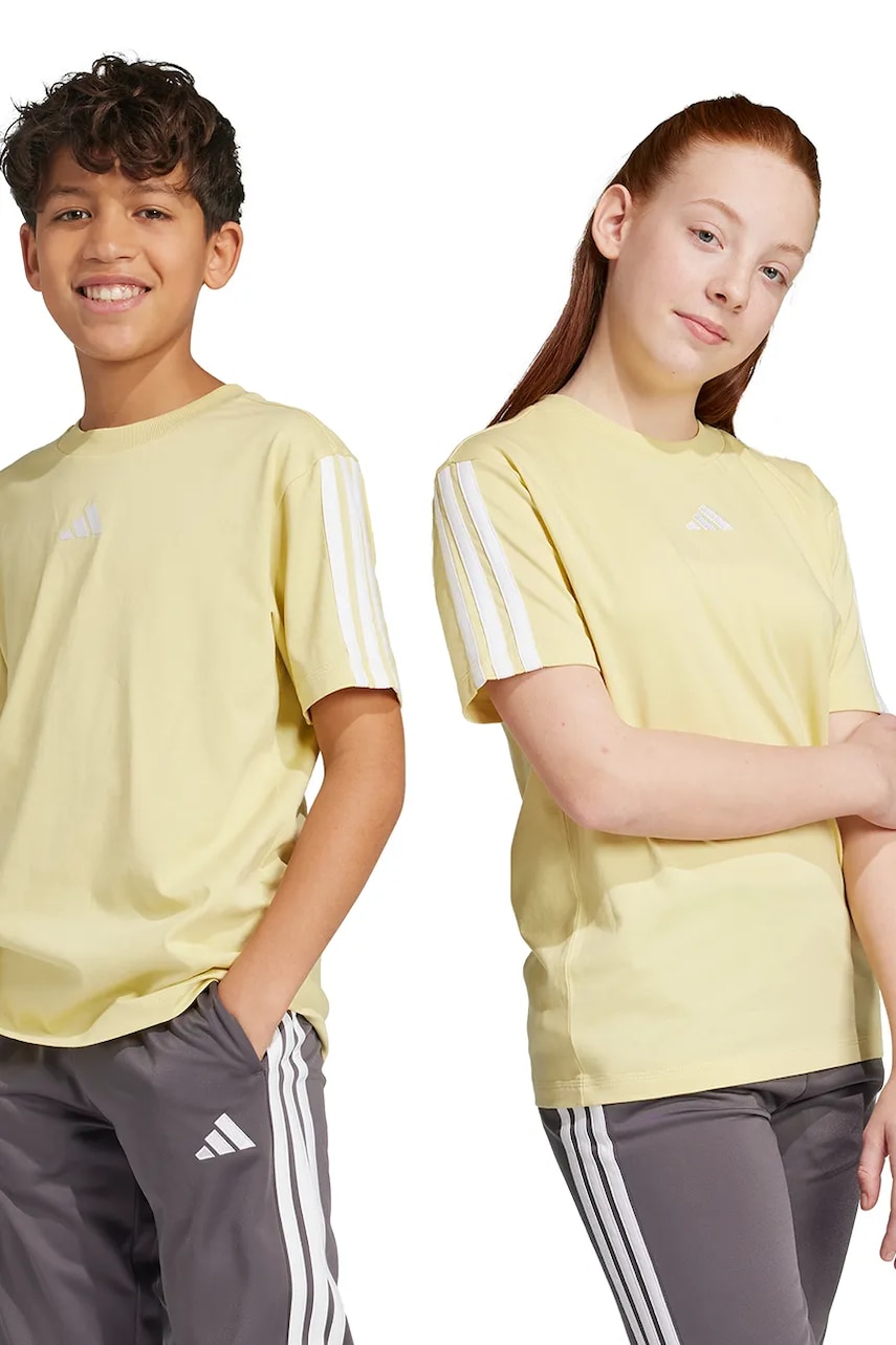 adidas tricou de bumbac pentru copii culoarea galben, cu imprimeu, JN1372 adidas tricou de bumbac pentru copii culoarea galben, cu imprimeu, JN1372