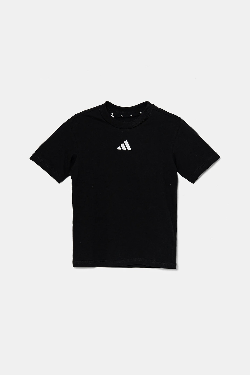 Детская хлопковая футболка adidas цвет чёрный с аппликацией JC9776 Детская хлопковая футболка adidas цвет чёрный с аппликацией JC9776