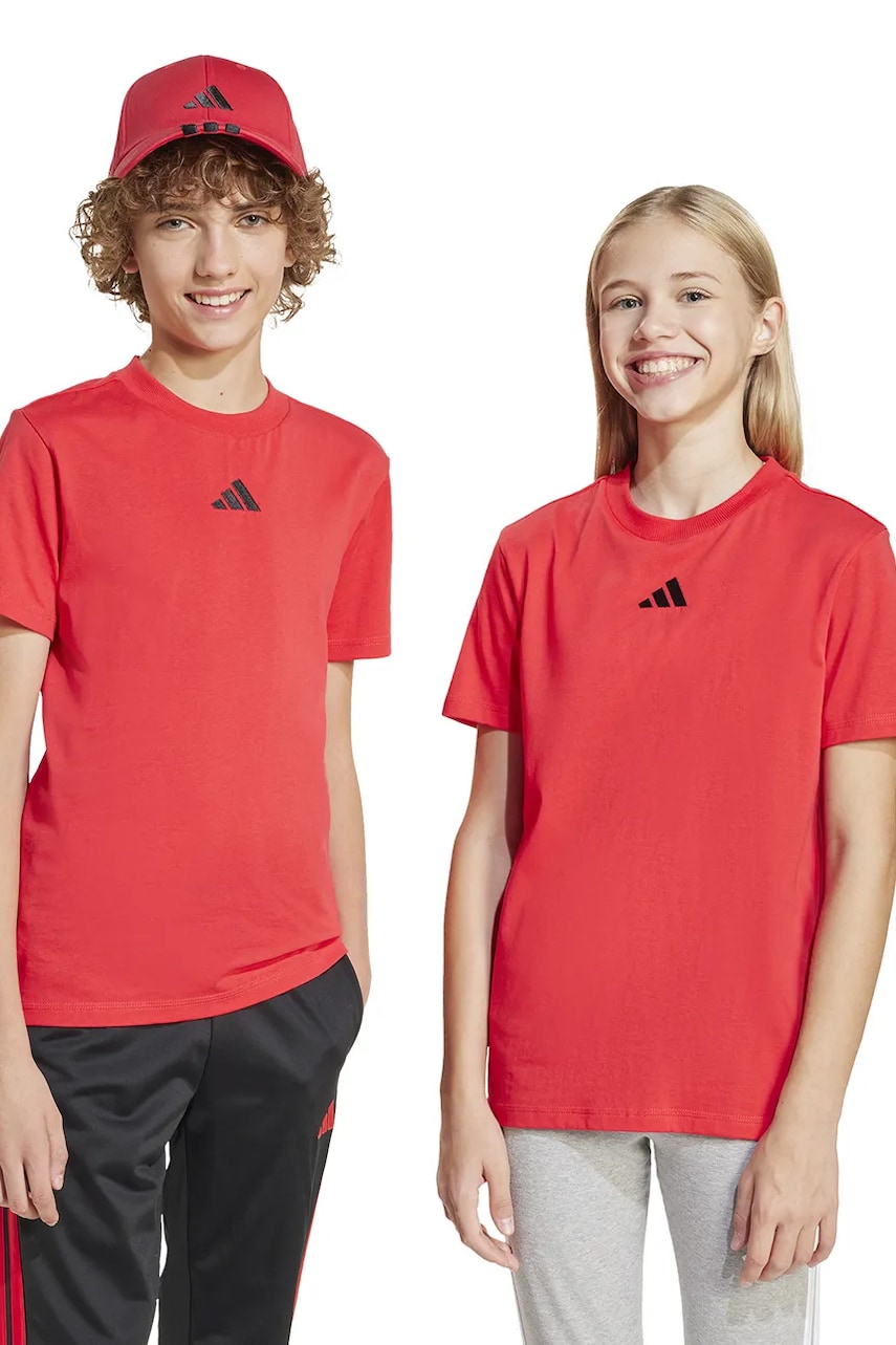 adidas tricou de bumbac pentru copii culoarea rosu, cu imprimeu, JE1372 adidas tricou de bumbac pentru copii culoarea rosu, cu imprimeu, JE1372