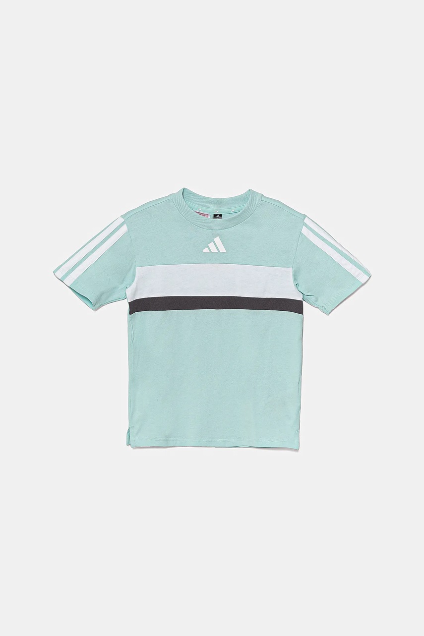 Детская хлопковая футболка adidas цвет бирюзовый узорная JC9301 Детская хлопковая футболка adidas цвет бирюзовый узорная JC9301