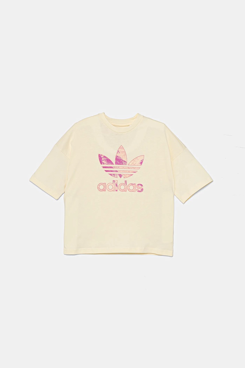 Детская хлопковая футболка adidas Originals цвет бежевый с принтом JD2916 Детская хлопковая футболка adidas Originals цвет бежевый с принтом JD2916