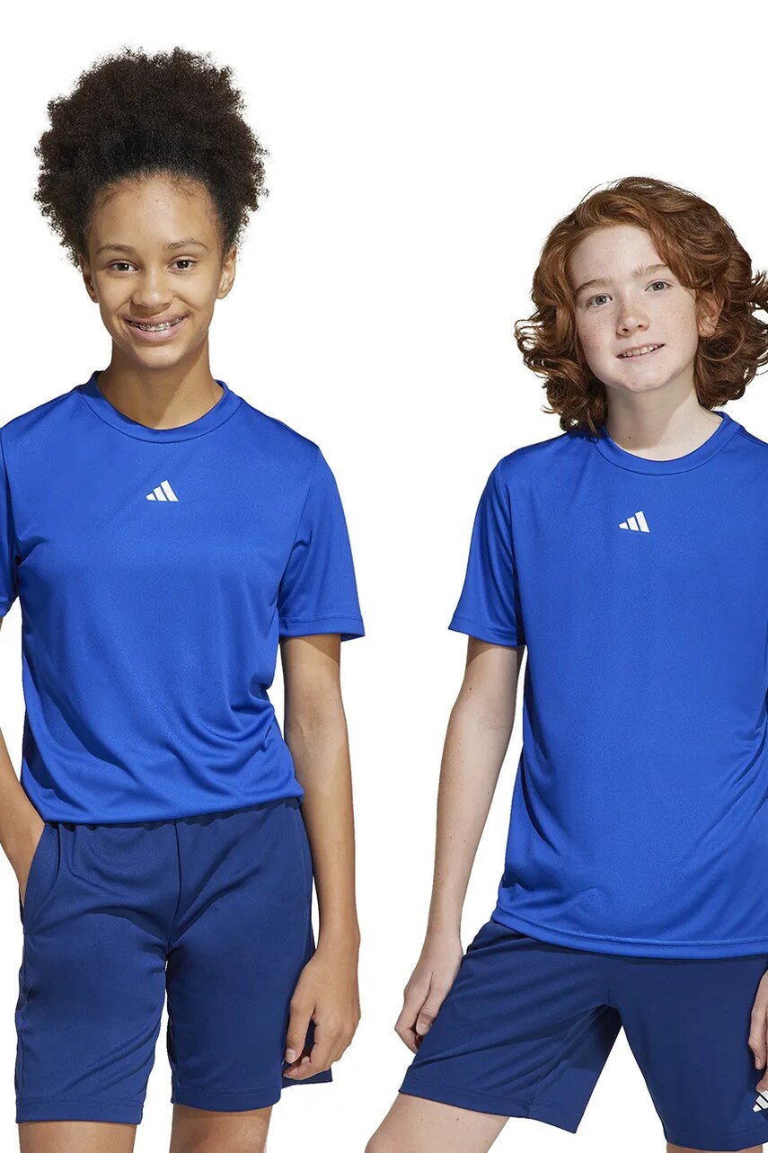 Levně Dětské tričko adidas modrá barva, s potiskem, JC7675