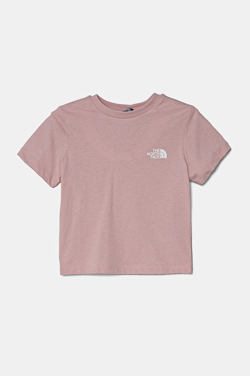 The North Face tricou de bumbac pentru copii KID BOX NSE S/S TEE culoarea roz, cu imprimeu, NF0A89H50UI1 The North Face tricou de bumbac pentru copii KID BOX NSE S/S TEE culoarea roz, cu imprimeu, NF0A89H50UI1