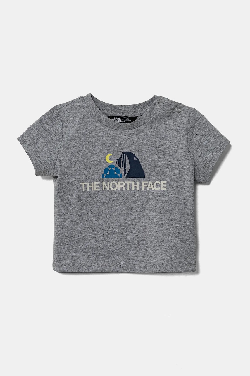 The North Face tricou din bumbac pentru bebelusi BABY GRAPHIC S/S TEE culoarea gri, cu imprimeu, NF0A8AXDDYX1