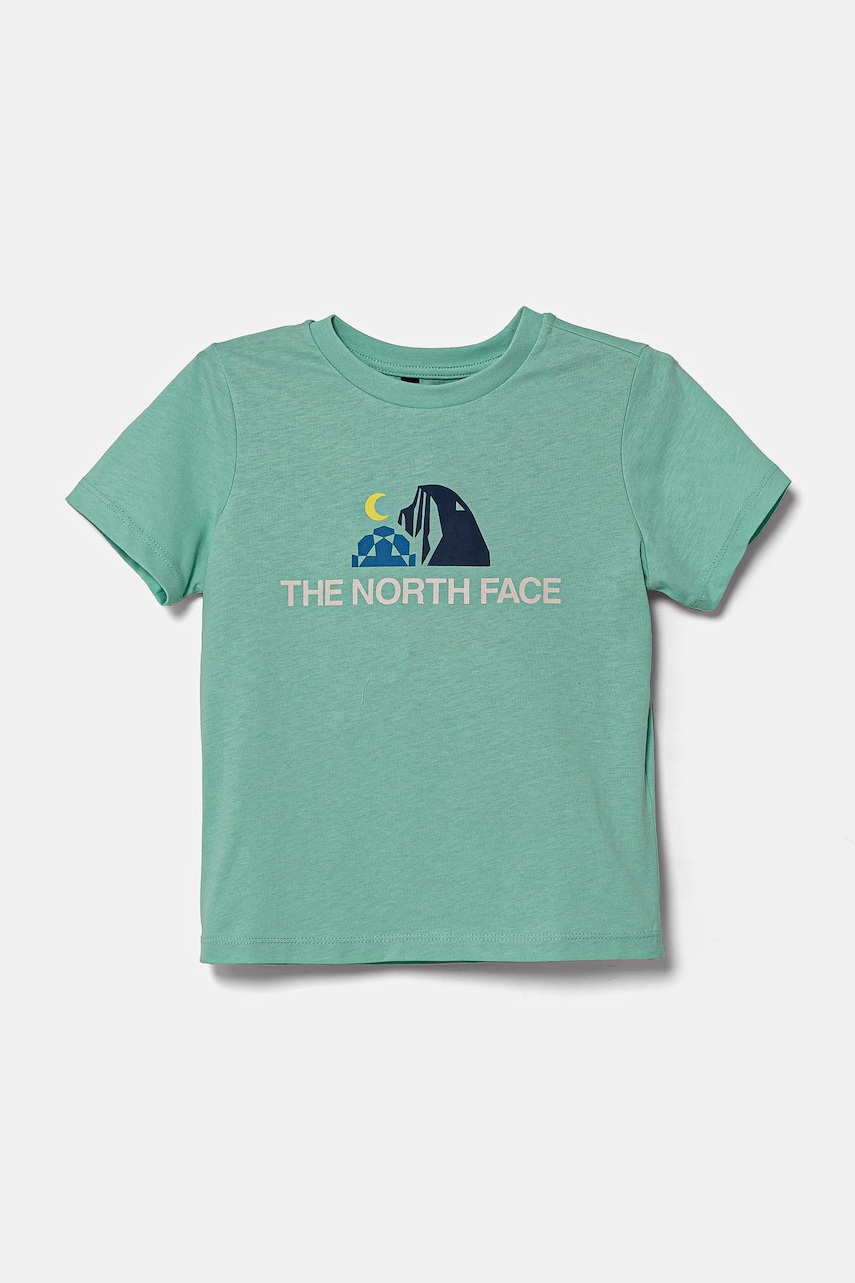 The North Face tricou de bumbac pentru copii KID GRAPHIC S/S TEE culoarea turcoaz, cu imprimeu, NF0A8AXE6EI1 The North Face tricou de bumbac pentru copii KID GRAPHIC S/S TEE culoarea turcoaz, cu imprimeu, NF0A8AXE6EI1