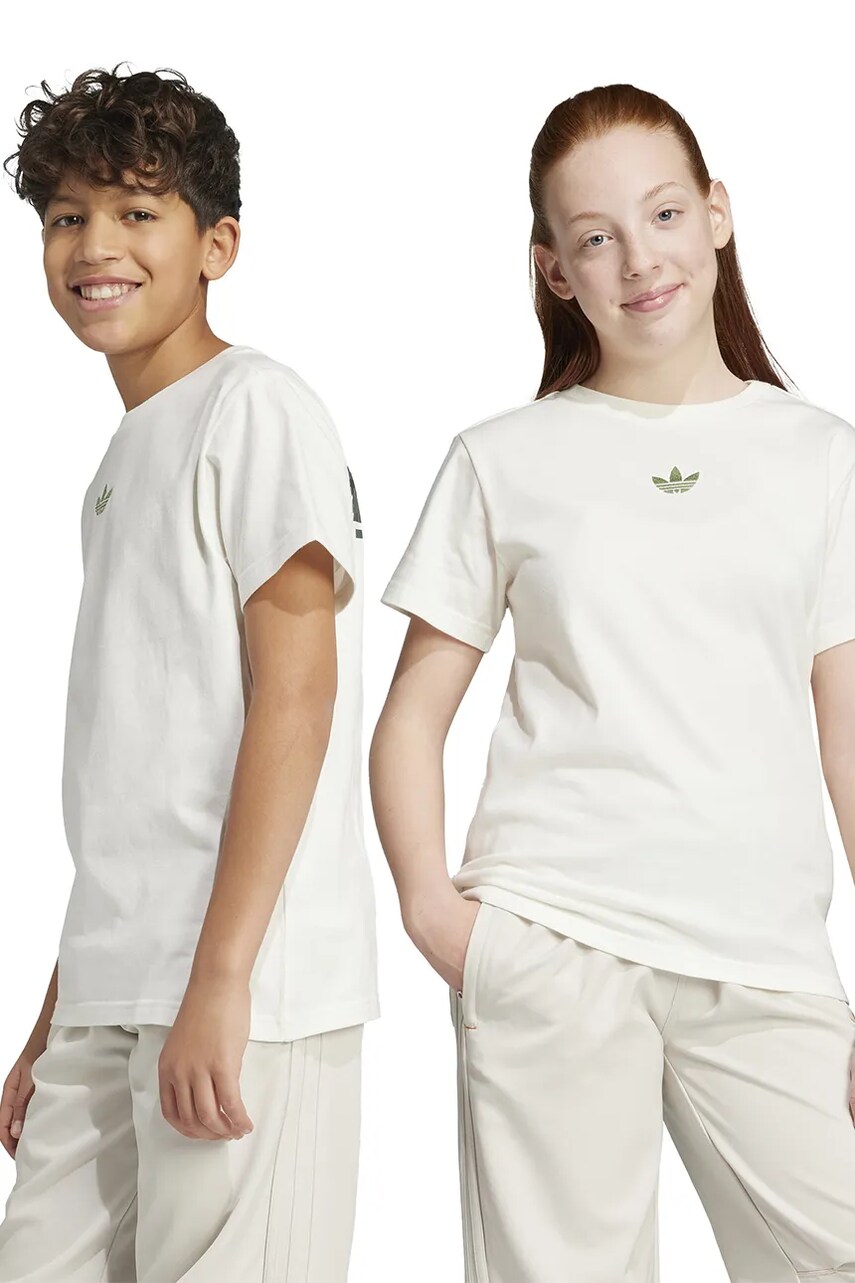 adidas Originals tricou de bumbac pentru copii culoarea bej, cu imprimeu, JY8374