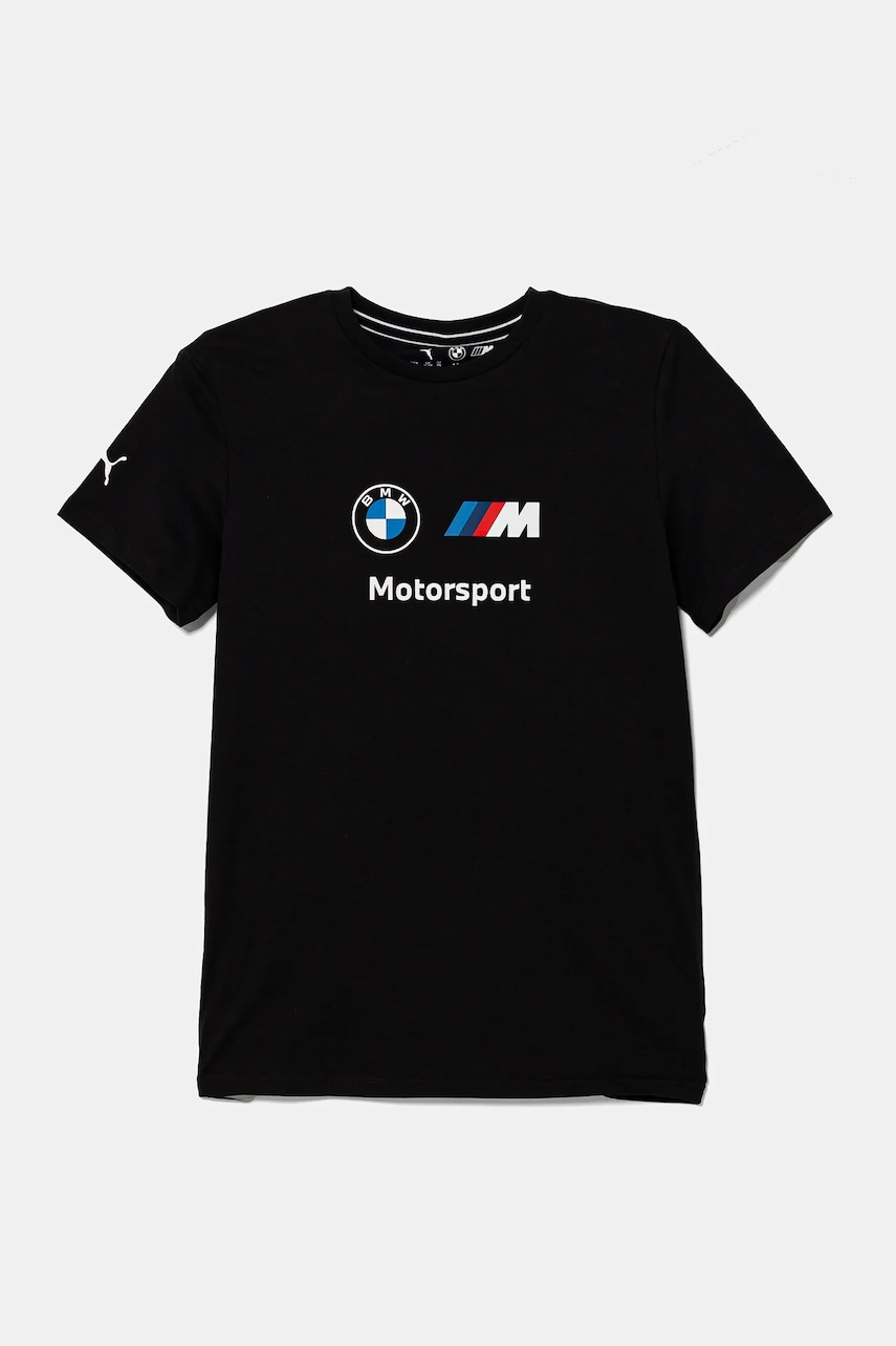 Puma tricou de bumbac pentru copii BMW MMS ESS LOGO TEE culoarea negru, cu imprimeu, 621264 Puma tricou de bumbac pentru copii BMW MMS ESS LOGO TEE culoarea negru, cu imprimeu, 621264