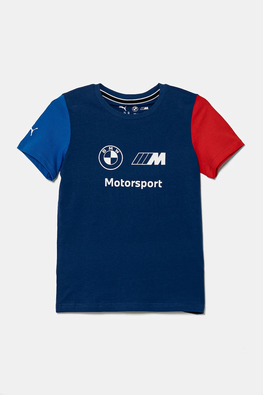 Puma tricou de bumbac pentru copii BMW MMS ESS LOGO TEE culoarea albastru marin, cu imprimeu, 621264 Puma tricou de bumbac pentru copii BMW MMS ESS LOGO TEE culoarea albastru marin, cu imprimeu, 621264