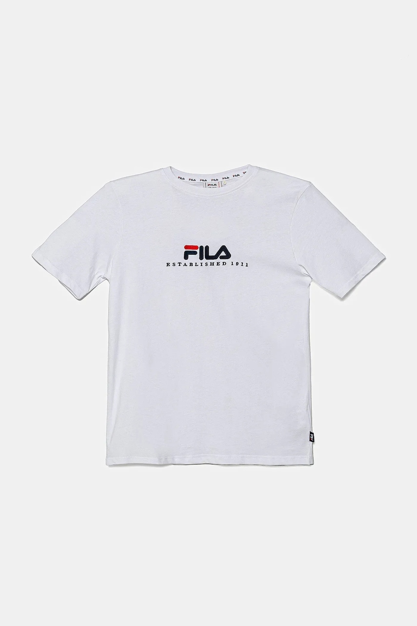 Fila tricou de bumbac pentru copii LOHBERG culoarea alb, cu imprimeu, FAT0626 Fila tricou de bumbac pentru copii LOHBERG culoarea alb, cu imprimeu, FAT0626
