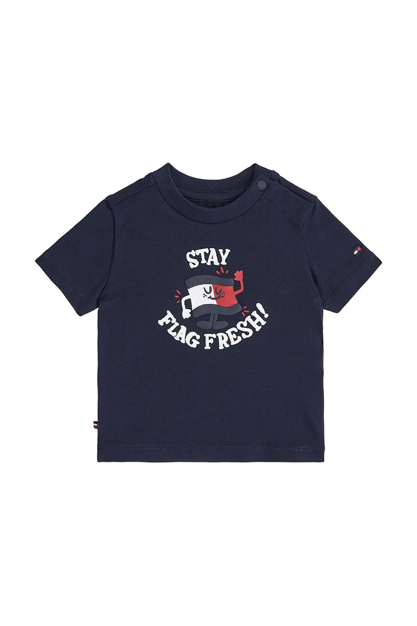 Levně Kojenecké tričko Tommy Hilfiger tmavomodrá barva, s potiskem, KN0KN02024