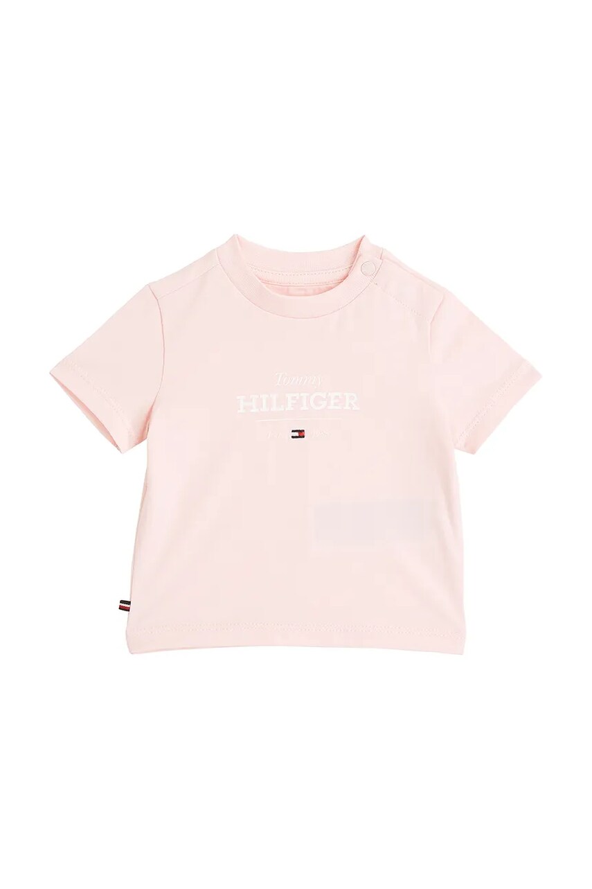 Levně Kojenecké tričko Tommy Hilfiger růžová barva, s potiskem, KN0KN02033
