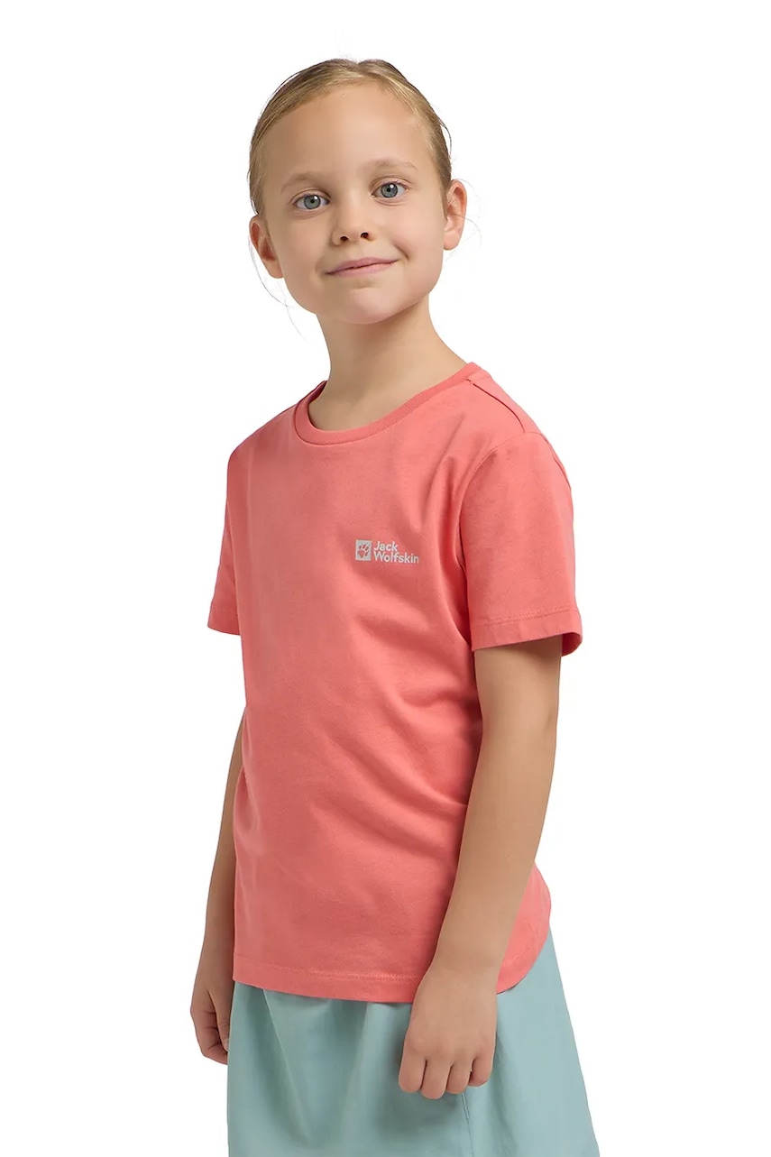 Jack Wolfskin tricou de bumbac pentru copii ESSENTIAL COTTON T K culoarea roz, neted, A64184 Jack Wolfskin tricou de bumbac pentru copii ESSENTIAL COTTON T K culoarea roz, neted, A64184