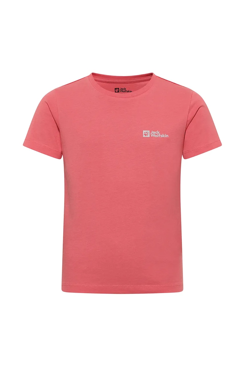 Детская хлопковая футболка Jack Wolfskin ESSENTIAL COTTON T K цвет розовый однотонная A64184 Детская хлопковая футболка Jack Wolfskin ESSENTIAL COTTON T K цвет розовый однотонная A64184