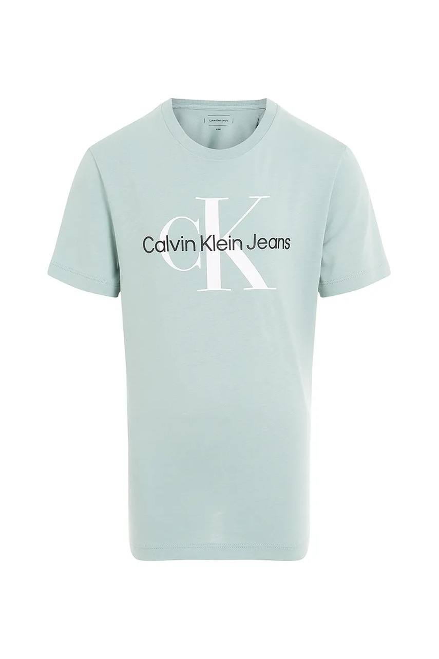 Детская хлопковая футболка Calvin Klein Jeans цвет бирюзовый с принтом IU0IU00676 Детская хлопковая футболка Calvin Klein Jeans цвет бирюзовый с принтом IU0IU00676