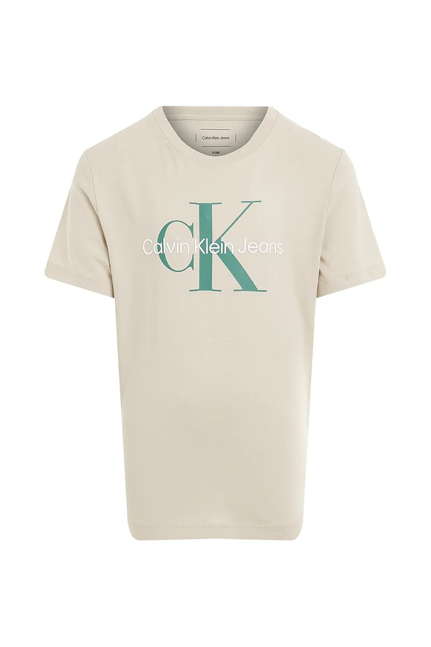 Детская хлопковая футболка Calvin Klein Jeans цвет бежевый с принтом IU0IU00676 Детская хлопковая футболка Calvin Klein Jeans цвет бежевый с принтом IU0IU00676