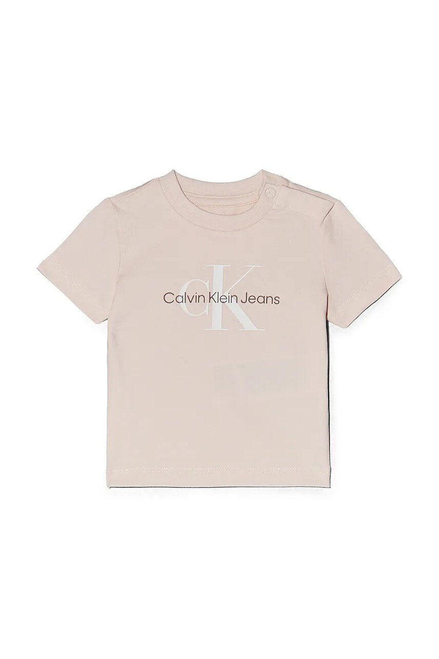 Levně Dětské tričko Calvin Klein Jeans růžová barva, s potiskem, IN0IN00001