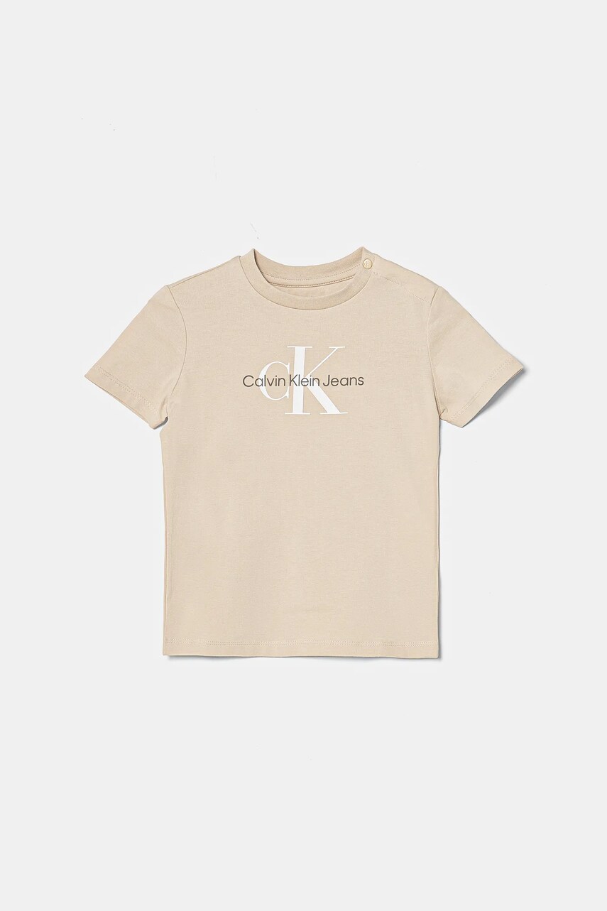 Levně Dětské tričko Calvin Klein Jeans béžová barva, s potiskem, IN0IN00001