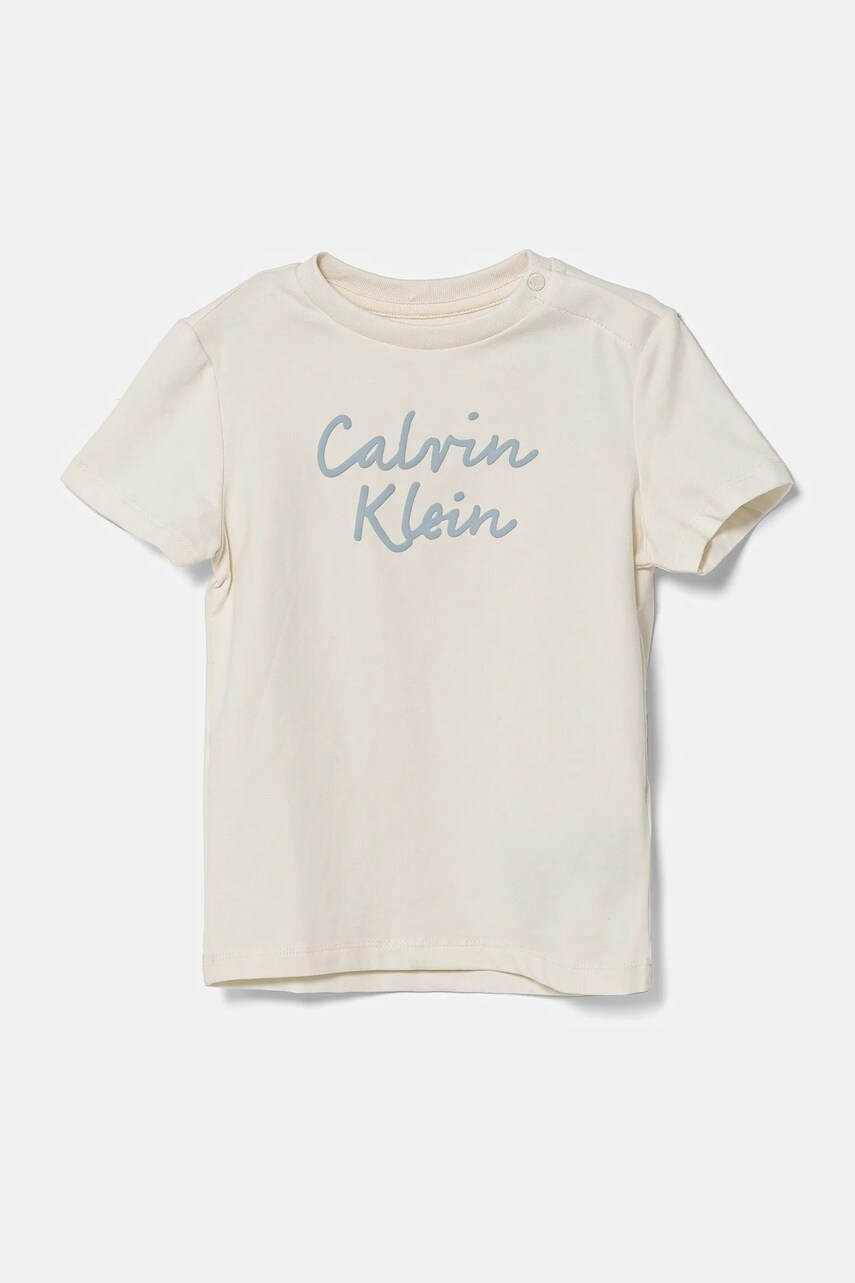 Levně Dětské tričko Calvin Klein Jeans béžová barva, s potiskem, IN0IN00292