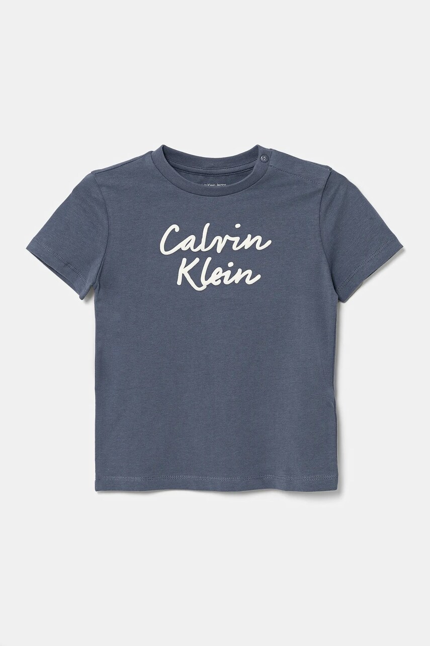 Levně Dětské tričko Calvin Klein Jeans šedá barva, s potiskem, IN0IN00292