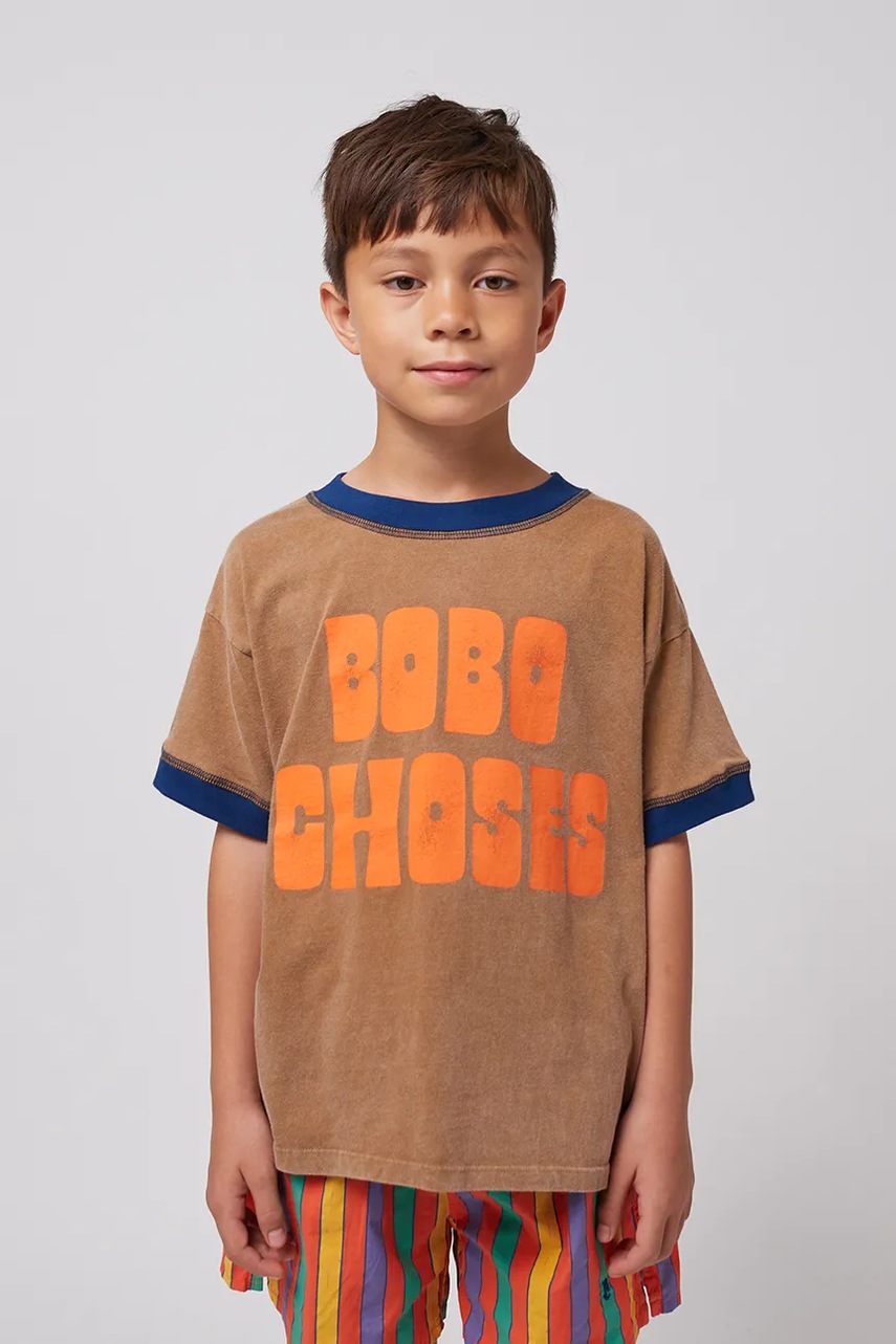 Bobo Choses tricou de bumbac pentru copii culoarea maro, cu imprimeu, 125AC124