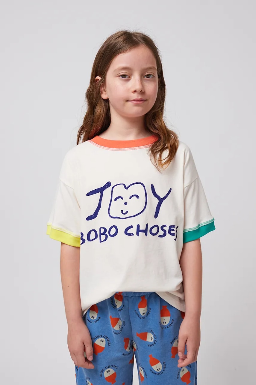 Bobo Choses tricou de bumbac pentru copii Smiling culoarea alb, cu imprimeu, 125AC014 Bobo Choses tricou de bumbac pentru copii Smiling culoarea alb, cu imprimeu, 125AC014