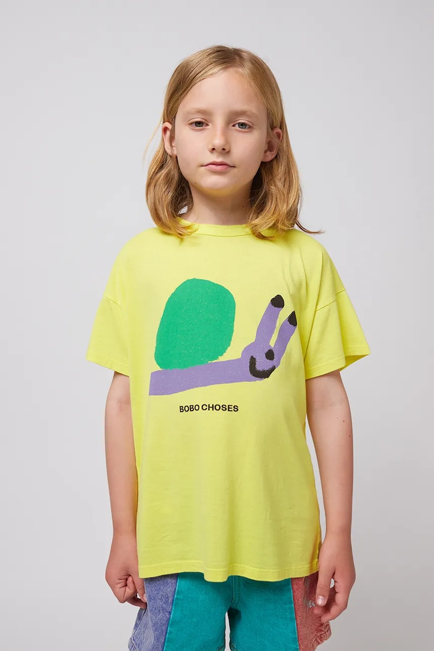 Bobo Choses tricou copii Funny Snail culoarea galben, cu imprimeu, 125AC004 Bobo Choses tricou copii Funny Snail culoarea galben, cu imprimeu, 125AC004