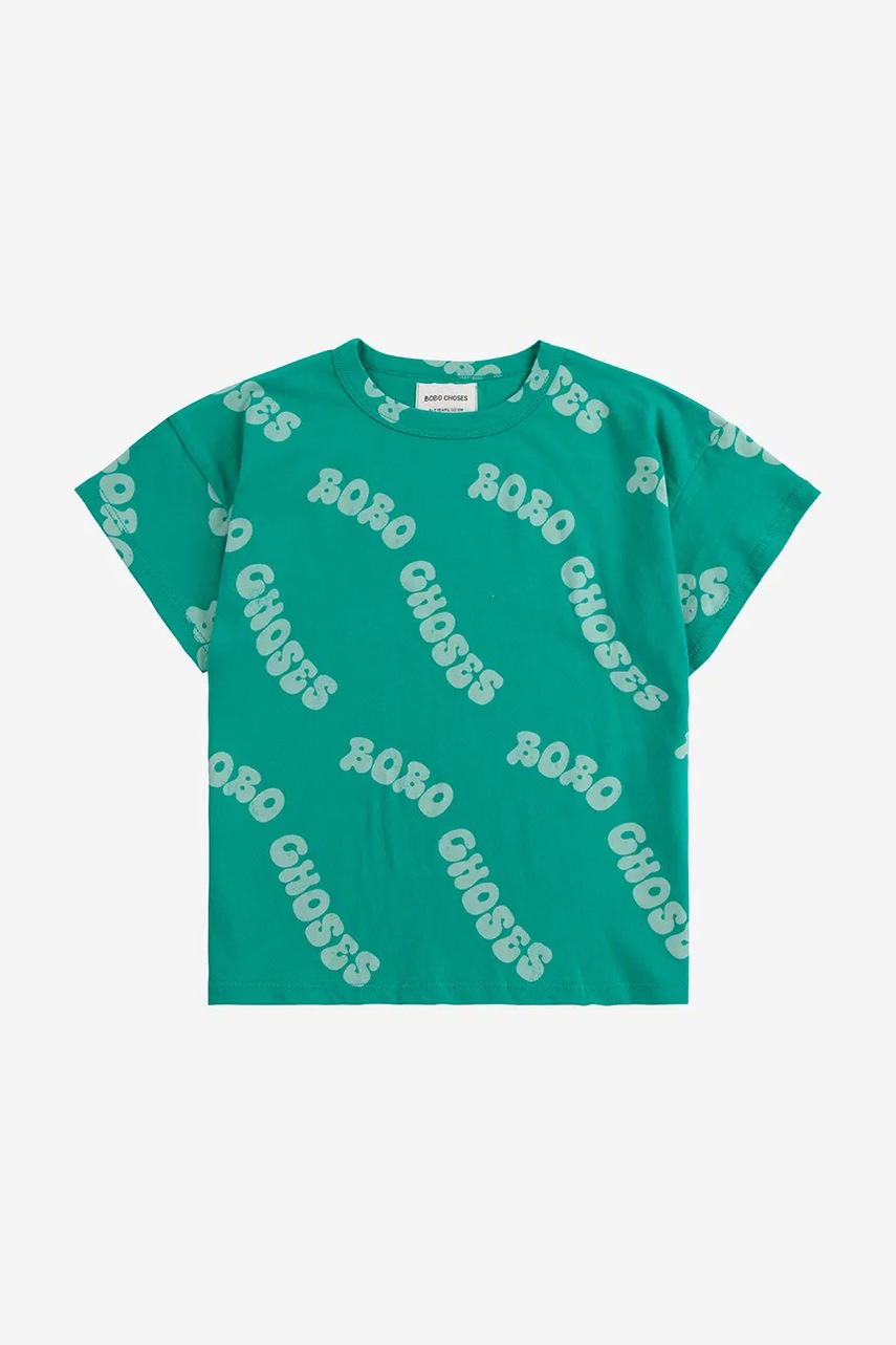 Детская хлопковая футболка Bobo Choses Wavy цвет зелёный узорная 125AC005