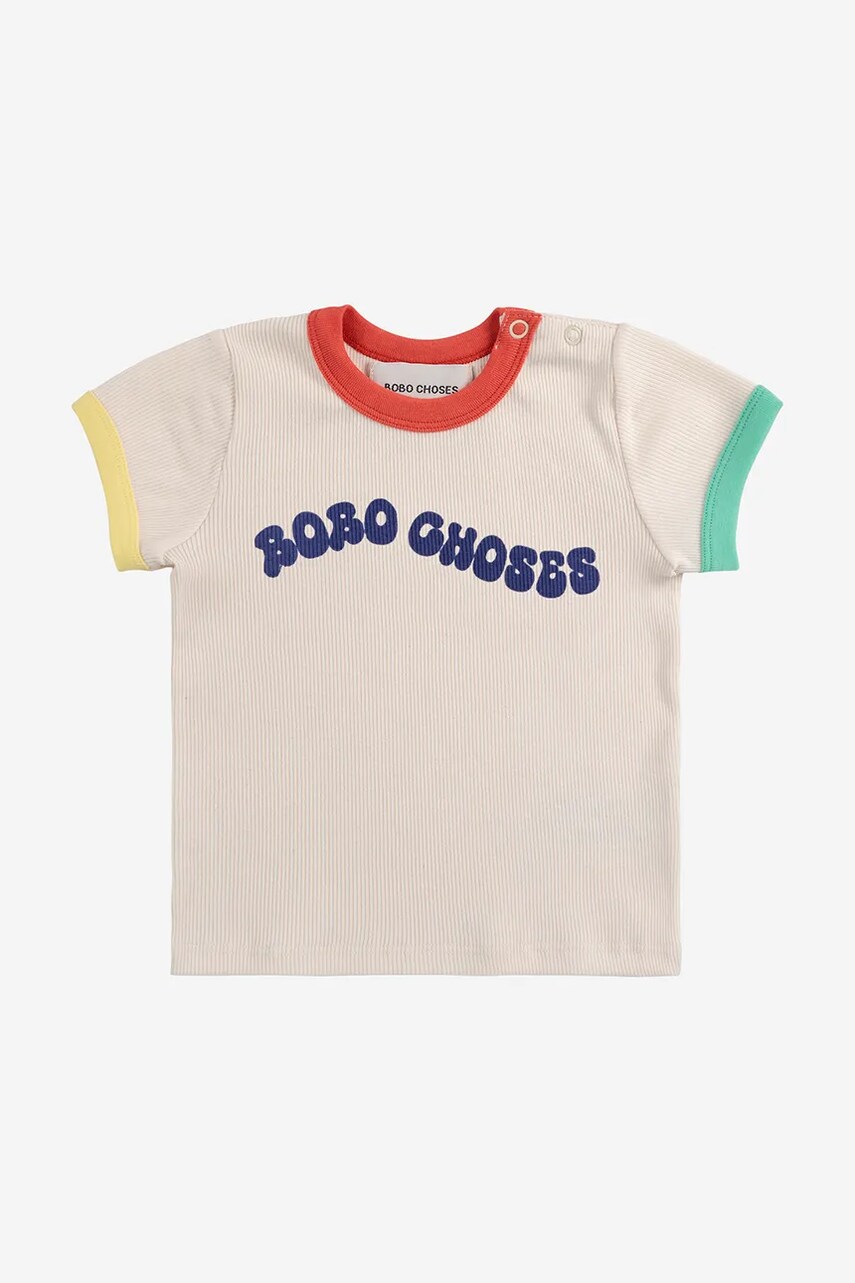 Bobo Choses tricou bebe Wavy culoarea alb, cu imprimeu, 125AB014