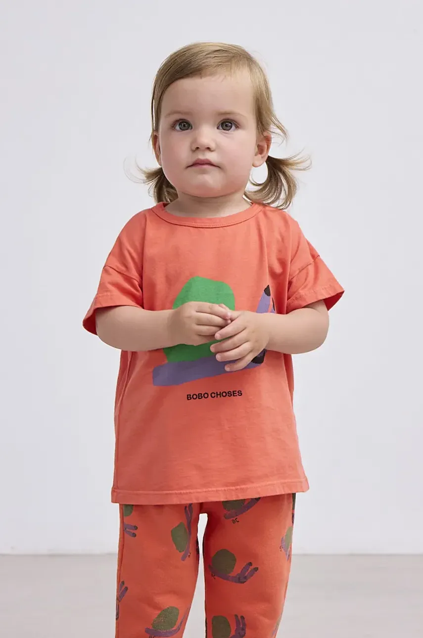 Bobo Choses tricou din bumbac pentru bebelusi Funny Snail culoarea portocaliu, cu imprimeu, 125AB012