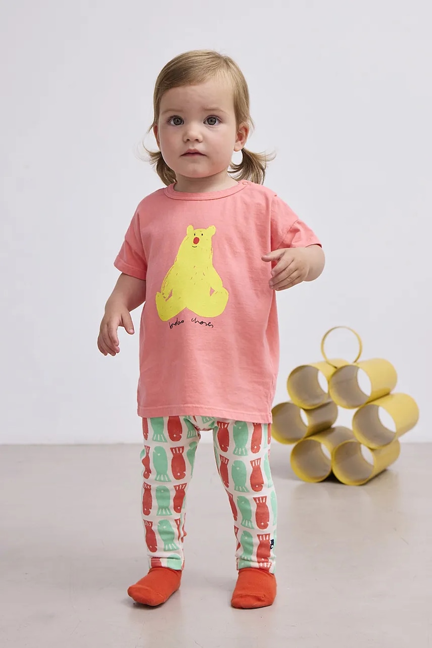 Bobo Choses tricou din bumbac pentru bebelusi Hug Me Bear culoarea portocaliu, cu imprimeu, 125AB007 Bobo Choses tricou din bumbac pentru bebelusi Hug Me Bear culoarea portocaliu, cu imprimeu, 125AB007