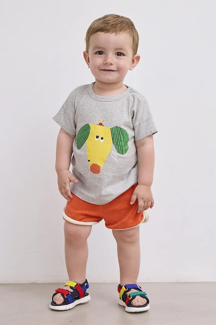 Bobo Choses tricou din bumbac pentru bebelusi Happy Dog culoarea gri, cu imprimeu, 125AB009 Bobo Choses tricou din bumbac pentru bebelusi Happy Dog culoarea gri, cu imprimeu, 125AB009