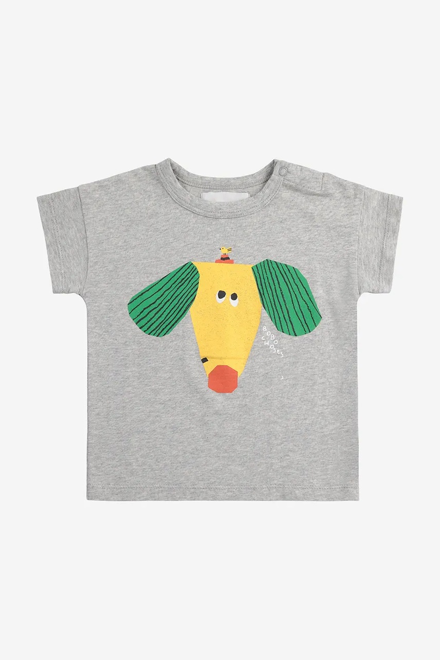 Детская хлопковая футболка Bobo Choses Happy Dog цвет серый с принтом 125AB009 Детская хлопковая футболка Bobo Choses Happy Dog цвет серый с принтом 125AB009