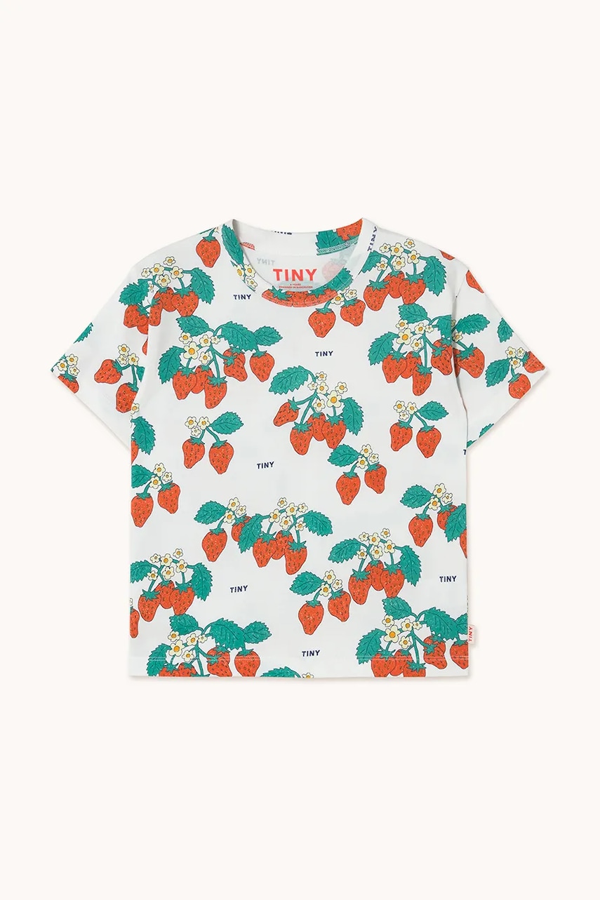 Tinycottons tricou de bumbac pentru copii STRAWBERRIES TEE culoarea bej, cu imprimeu, SS25-001 Tinycottons tricou de bumbac pentru copii STRAWBERRIES TEE culoarea bej, cu imprimeu, SS25-001