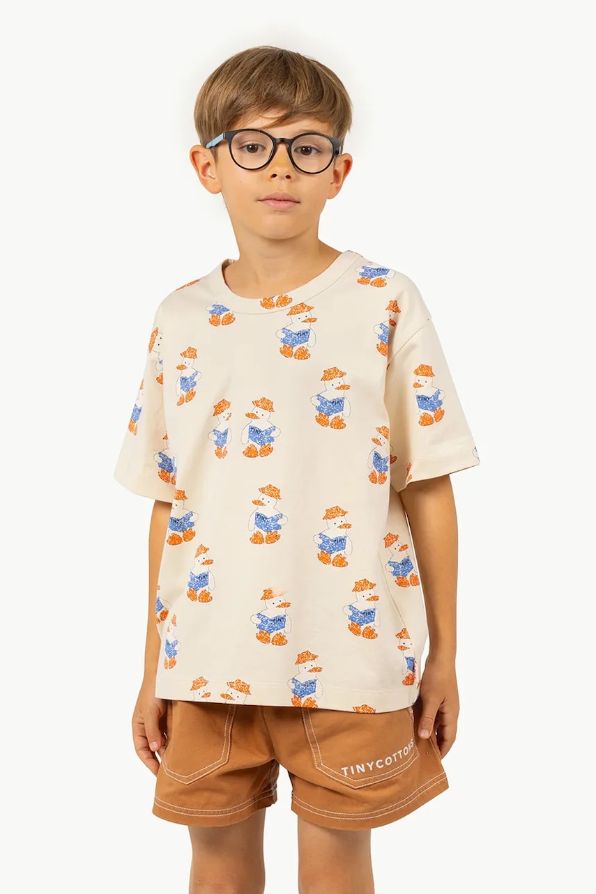 Tinycottons tricou de bumbac pentru copii READERS TEE culoarea bej, modelator, SS25-006 Tinycottons tricou de bumbac pentru copii READERS TEE culoarea bej, modelator, SS25-006