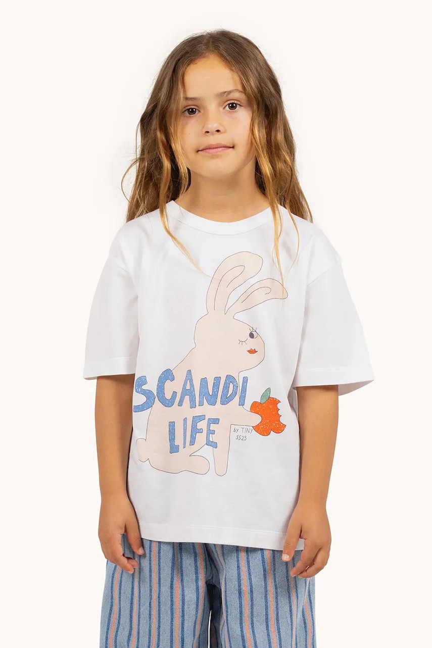 Tinycottons tricou de bumbac pentru copii SCANDI LIFE GRAPHIC TEE culoarea bej, cu imprimeu, SS25-076 Tinycottons tricou de bumbac pentru copii SCANDI LIFE GRAPHIC TEE culoarea bej, cu imprimeu, SS25-076