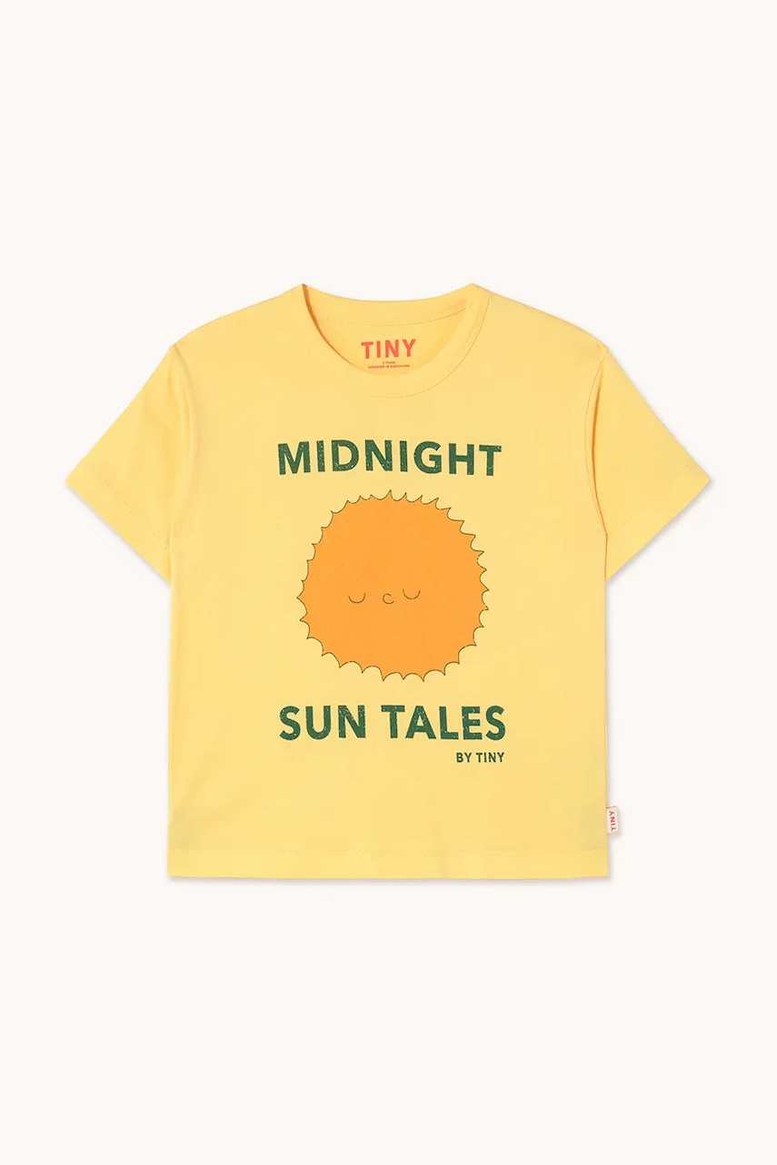 Детская хлопковая футболка Tinycottons SUN TALES GRAPHIC TEE цвет жёлтый с принтом SS25-089 Детская хлопковая футболка Tinycottons SUN TALES GRAPHIC TEE цвет жёлтый с принтом SS25-089