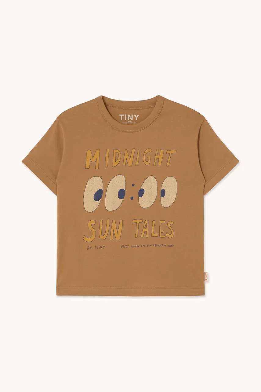 Детская хлопковая футболка Tinycottons MIDNIGHT GRAPHIC TEE цвет коричневый с принтом SS25-093 Детская хлопковая футболка Tinycottons MIDNIGHT GRAPHIC TEE цвет коричневый с принтом SS25-093